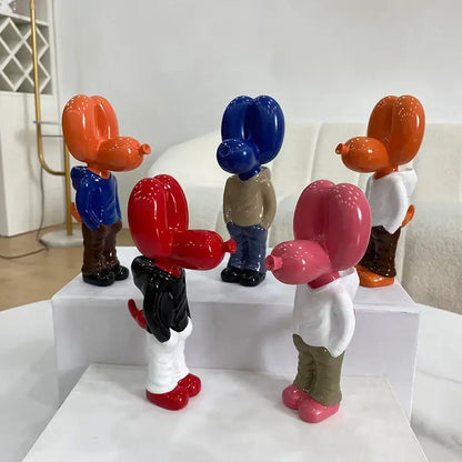 Glossy blue & beige balloon dog statue living room decor figurine