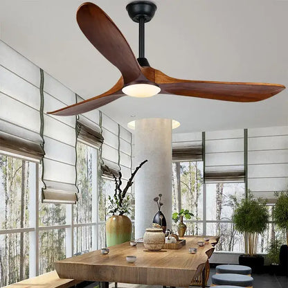 Modern dark wood ceiling fan with remote control living room