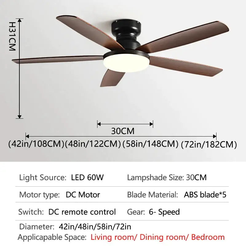 Modern black and dark brown low floor fan light chandelier living room