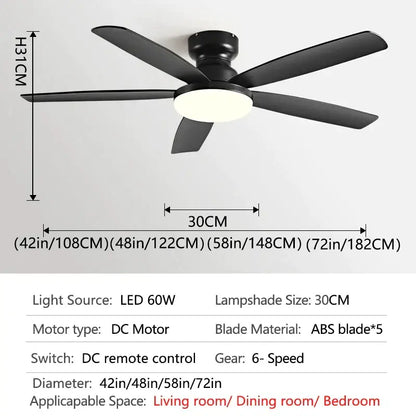 Modern black and dark brown low floor fan light chandelier living room