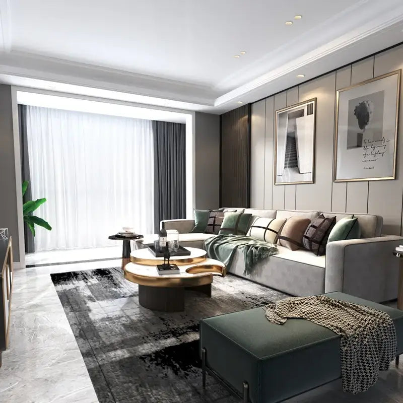 Modern gray sectional sofa with plush cushions – living room seating