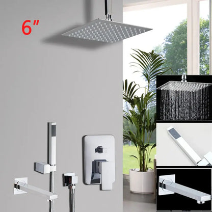 Modern square chrome shower set bathroom rainfall head
