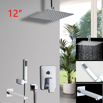 Modern square chrome shower set bathroom rainfall head