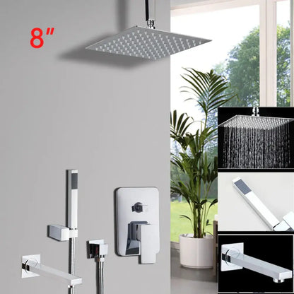 Modern square chrome shower set bathroom rainfall head