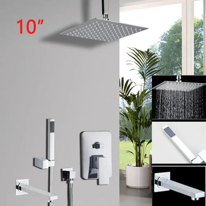 Modern square chrome shower set bathroom rainfall head
