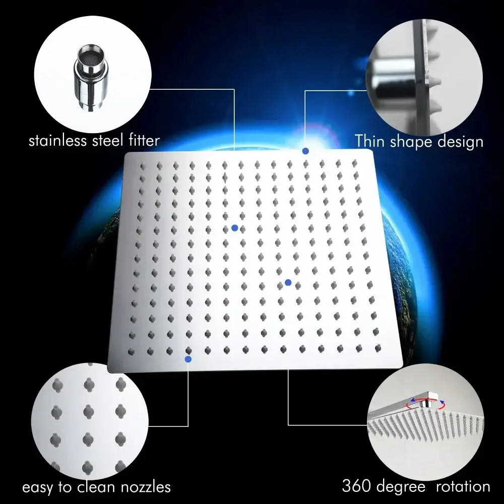Modern square chrome shower set bathroom rainfall head