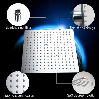 Modern square chrome shower set bathroom rainfall head