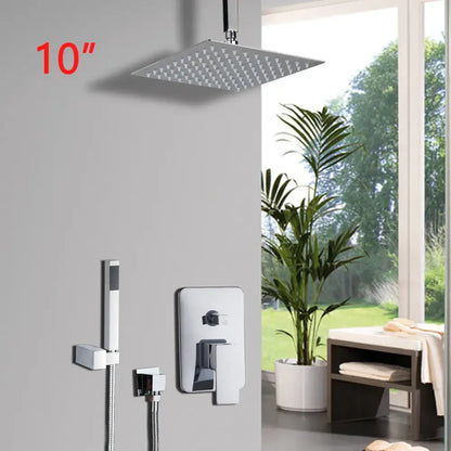 Modern square chrome shower set bathroom rainfall head