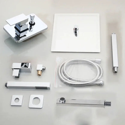 Modern square chrome shower set bathroom rainfall head