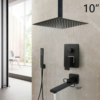 Matte black led rainfall shower set with handheld spray for bathroom