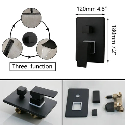 Matte black led rainfall shower set with handheld spray for bathroom