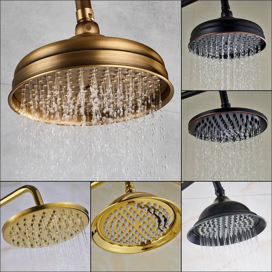 Antique brass & matte black rainfall shower faucet bathroom head