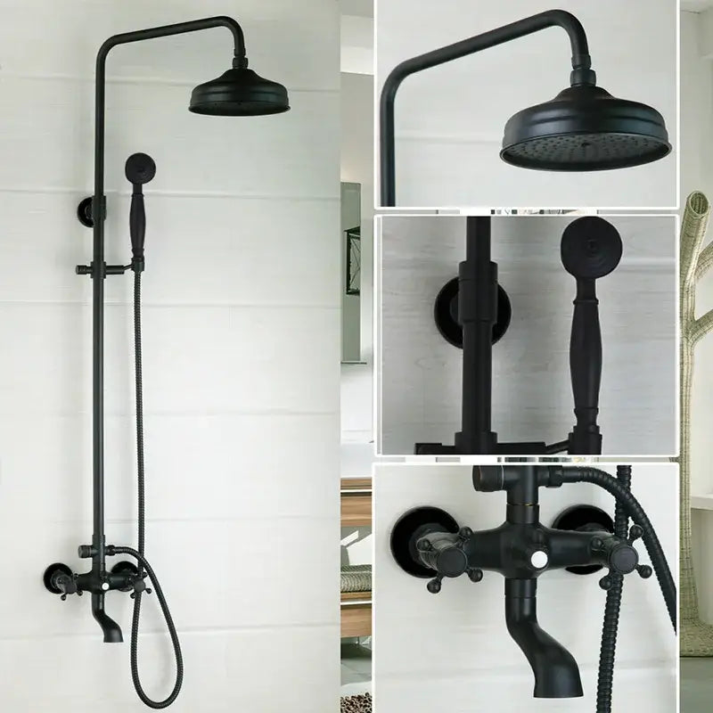 Matte black & white rain shower set with handheld spray bathroom