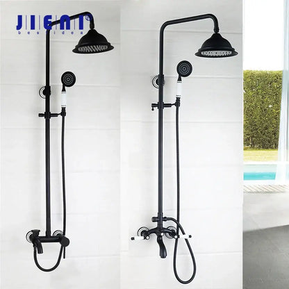 Matte black & white rain shower set with handheld spray bathroom