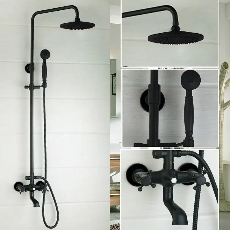 Matte black & white rain shower set with handheld spray bathroom