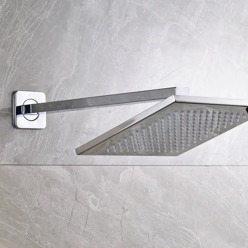 Modern black brass square led rainfall shower head for bathroom