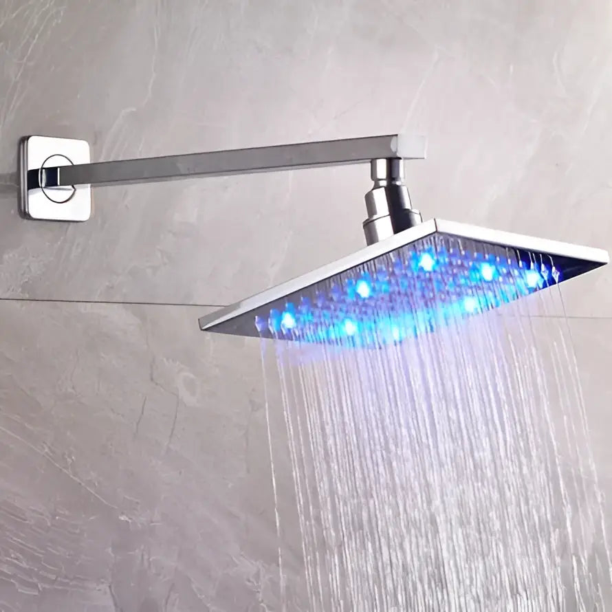 Modern black brass square led rainfall shower head for bathroom