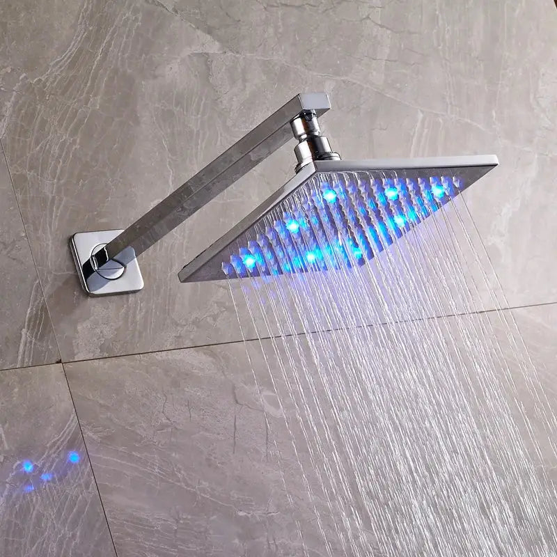 Modern black brass square led rainfall shower head for bathroom