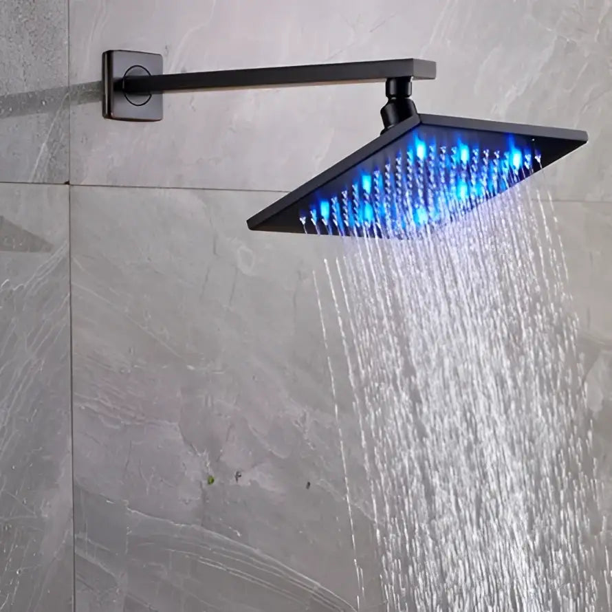 Modern black brass square led rainfall shower head for bathroom