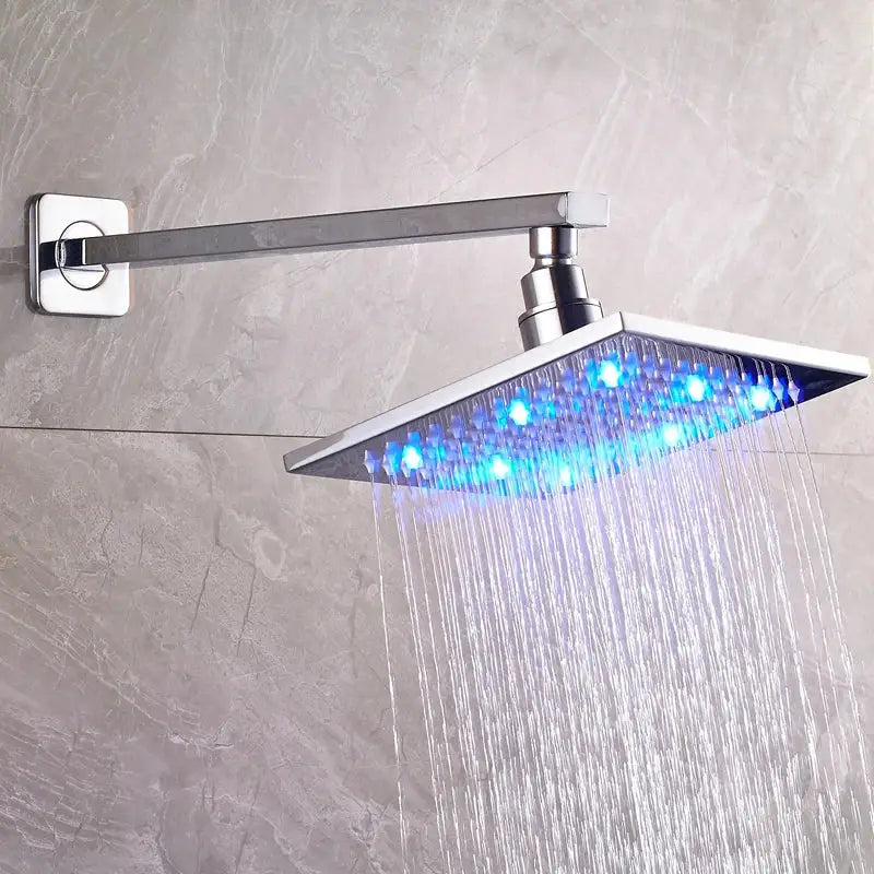 Modern black brass square led rainfall shower head for bathroom