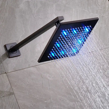 Modern black brass square led rainfall shower head for bathroom