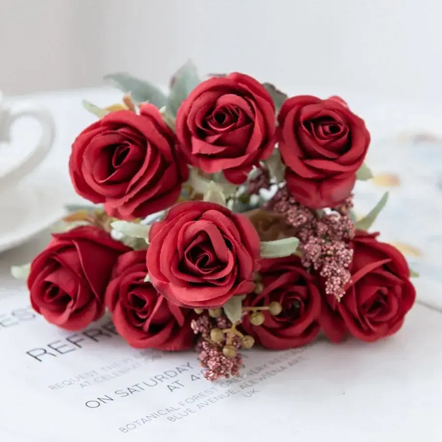 White rose and brown leaf peony silk bouquet wedding home decoration