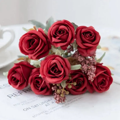 White rose and brown leaf peony silk bouquet wedding home decoration