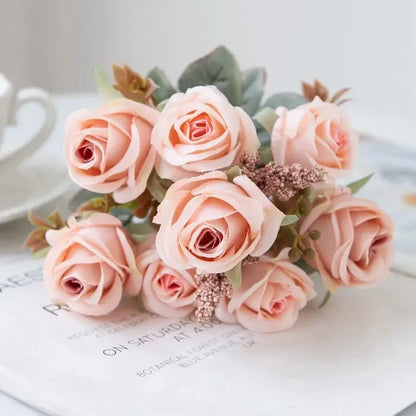 White rose and brown leaf peony silk bouquet wedding home decoration