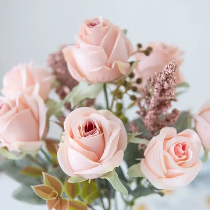White rose and brown leaf peony silk bouquet wedding home decoration