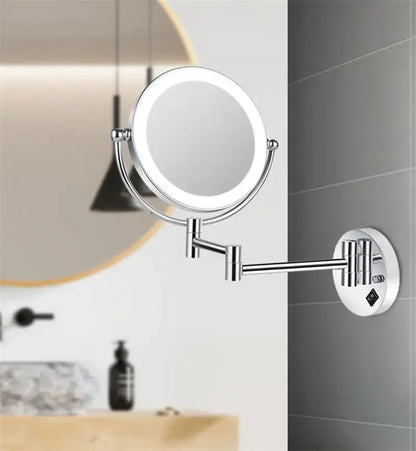 Sleek chrome led folding makeup mirror bathroom wall mount