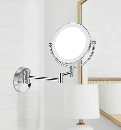 Sleek chrome led folding makeup mirror bathroom wall mount