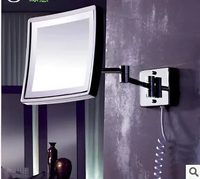 Silver square led magnifying wall mirror bedroom makeup light
