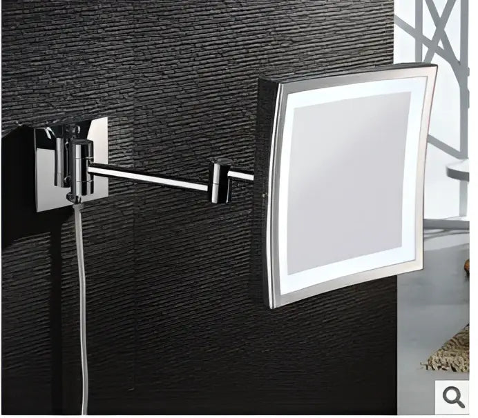 Silver square led magnifying wall mirror bedroom makeup light