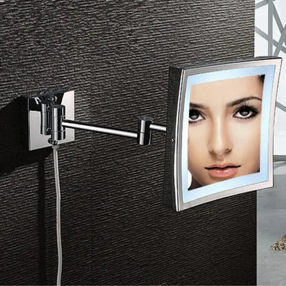 Silver square led magnifying wall mirror bedroom makeup light