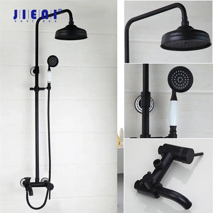Vintage matte black shower faucet set bathroom rainfall head