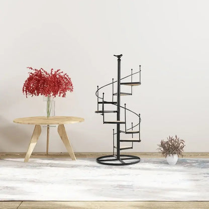 Black 8-layer stair shape iron plant stand living room spiral shelf