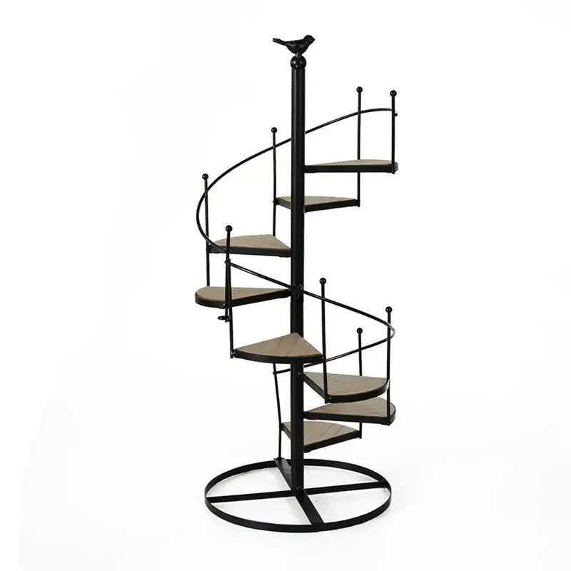 Black 8-layer stair shape iron plant stand living room spiral shelf