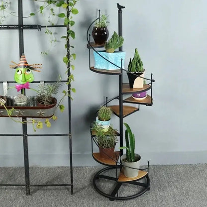 Black 8-layer stair shape iron plant stand living room spiral shelf
