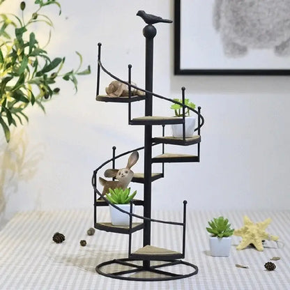 Black 8-layer stair shape iron plant stand living room spiral shelf