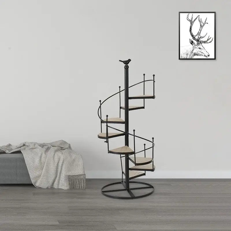 Black 8-layer stair shape iron plant stand living room spiral shelf