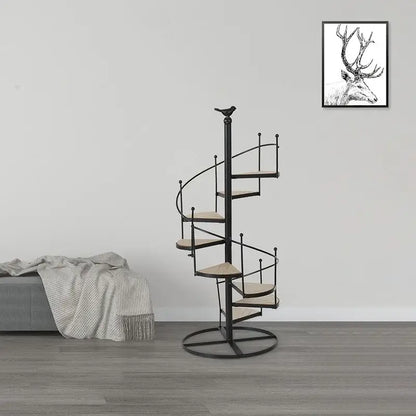 Black 8-layer stair shape iron plant stand living room spiral shelf