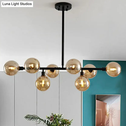 Black nordic globe amber glass chandelier dining room pendant light