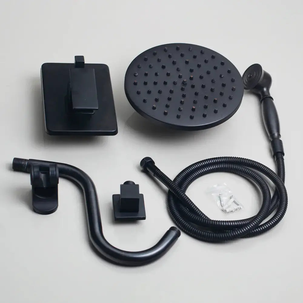 Matte black rainfall shower faucet set with handheld – bathroom