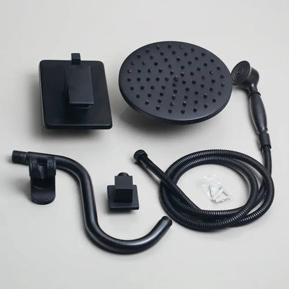 Matte black rainfall shower faucet set with handheld – bathroom