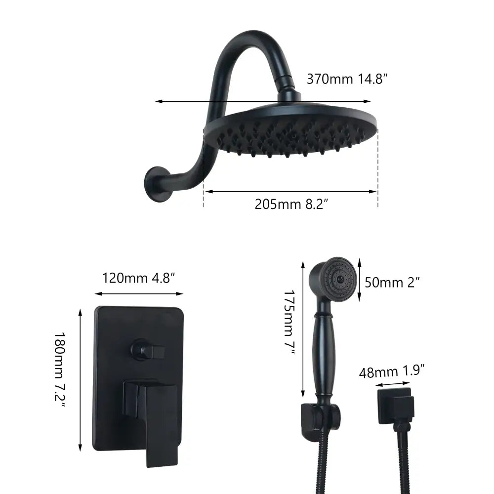 Matte black rainfall shower faucet set with handheld – bathroom