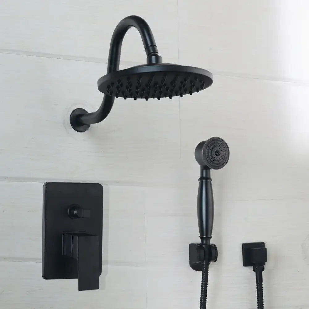 Matte black rainfall shower faucet set with handheld – bathroom