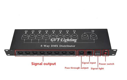 Black 8 port dmx signal amplifier splitter for living room lighting