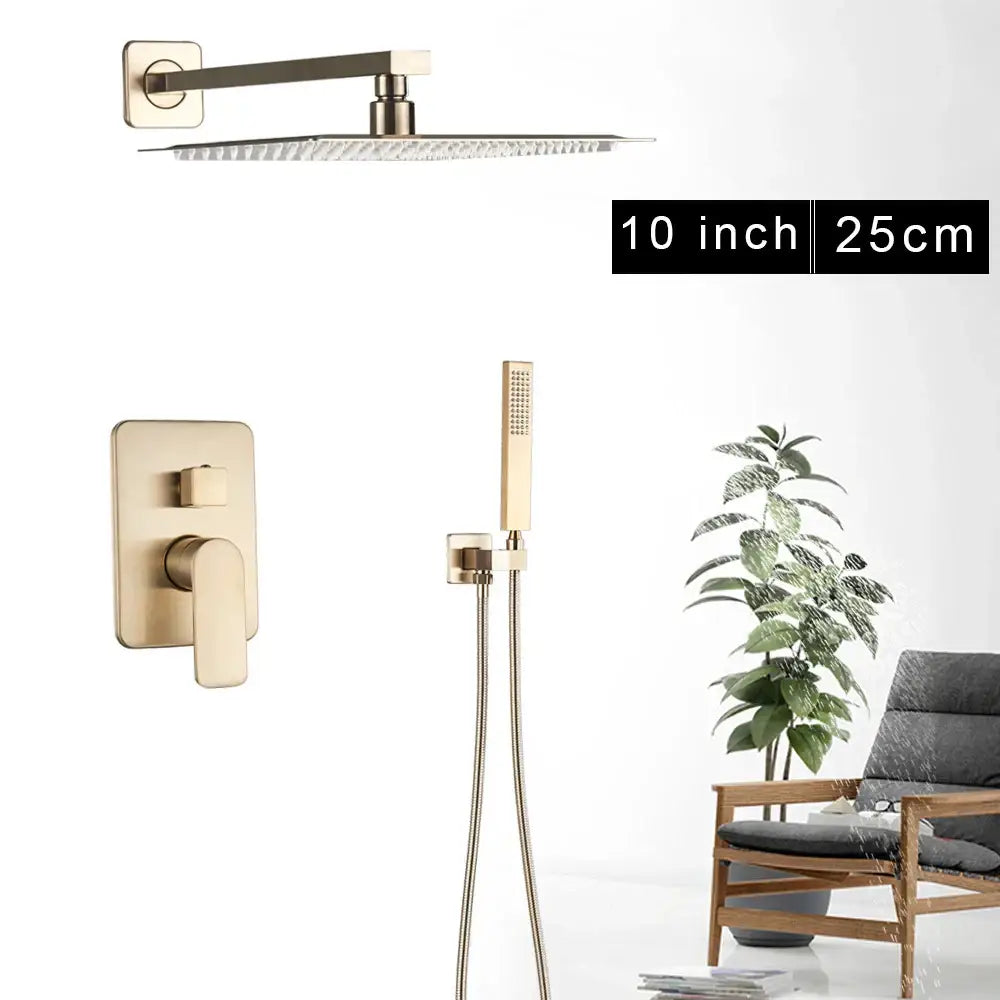 Modern gold rectangular rainfall shower faucet set bathroom fixture