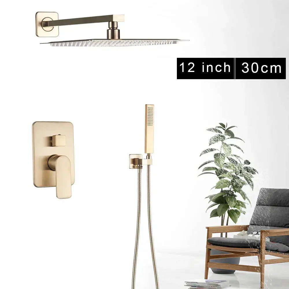 Modern gold rectangular rainfall shower faucet set bathroom fixture