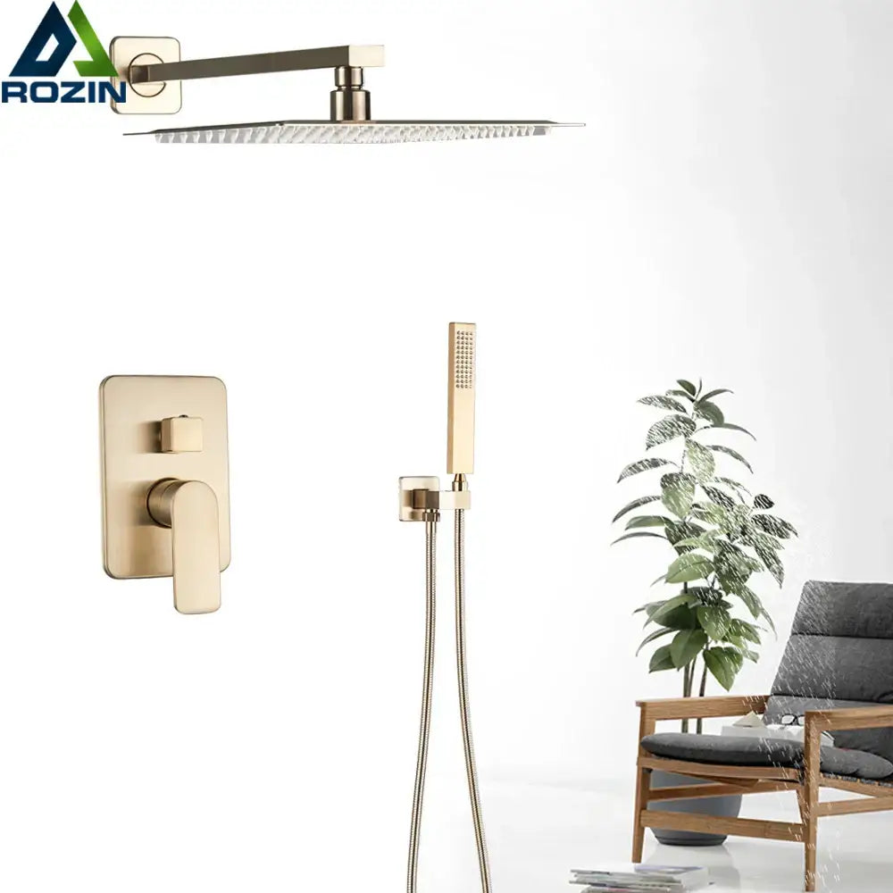 Modern gold rectangular rainfall shower faucet set bathroom fixture